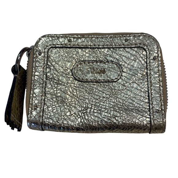 Chloe Handbags - Chloe Metallic Crackle Leather Zip Coin Purse Pouch Gold Tone Hardware